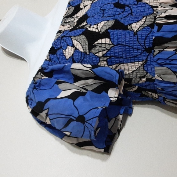 Free people Louise smocked off shoulder floral mini dress women Blue XS/TP fairy - Picture 5 of 10